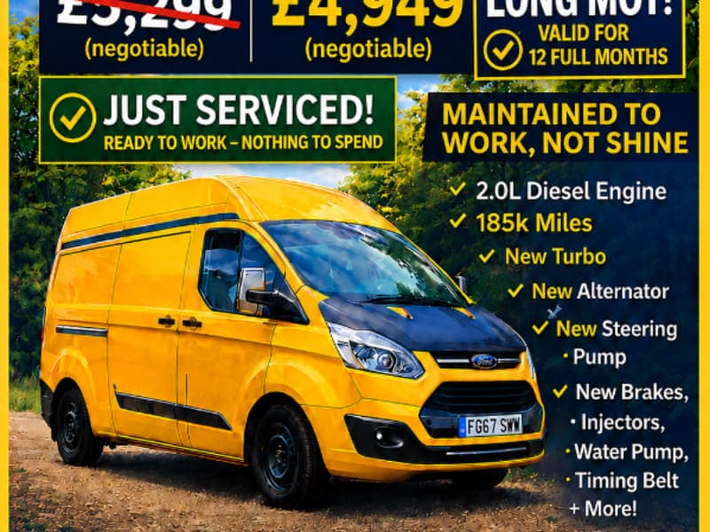 JUST SERVICED, LONG - 1 YEAR MOT - Ford Transit Custom LWB High Roof – £4,949 🍌
