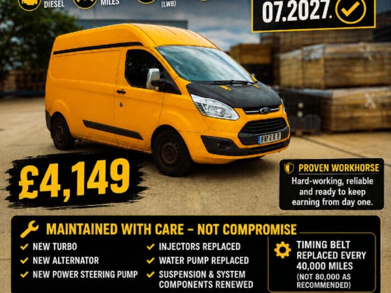 JUST SERVICED, LONG - 07.2027 MOT - Ford Transit Custom LWB High Roof – £4,149 🍌