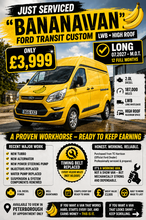 JUST SERVICED, LONG - 07.2027 MOT - Ford Transit Custom LWB High Roof – £3,850🍌