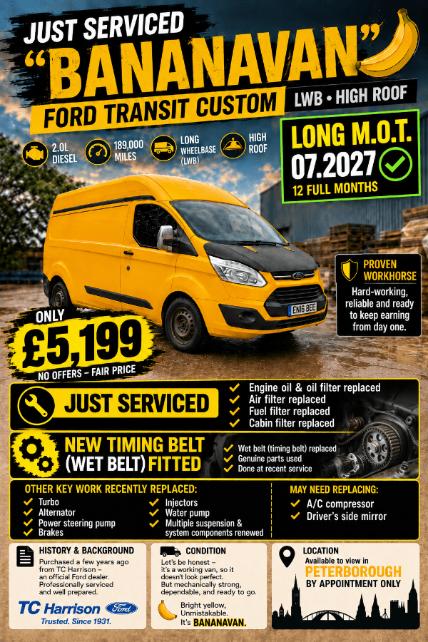 LONG - 07.2027 MOT - Ford Transit Custom LWB High Roof – £5,199🍌